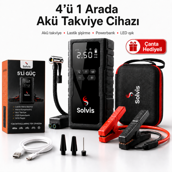 HBB-K Solvis 4-in-1 black battery booster device with cables and display for vehicle battery maintenance and jump-starting.