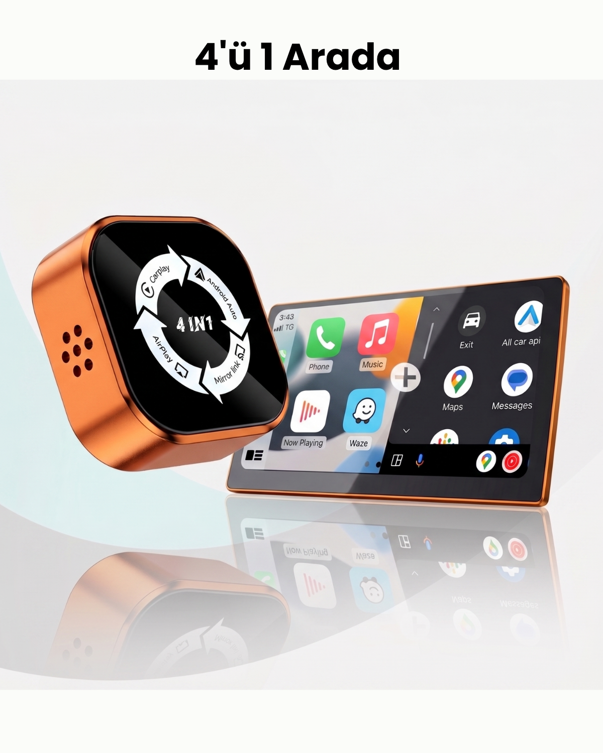 HBB-K 4'ü 1 Arada CarPlay multi-functional device shown in black, featuring multiple ports and connectivity options for car entertainment.