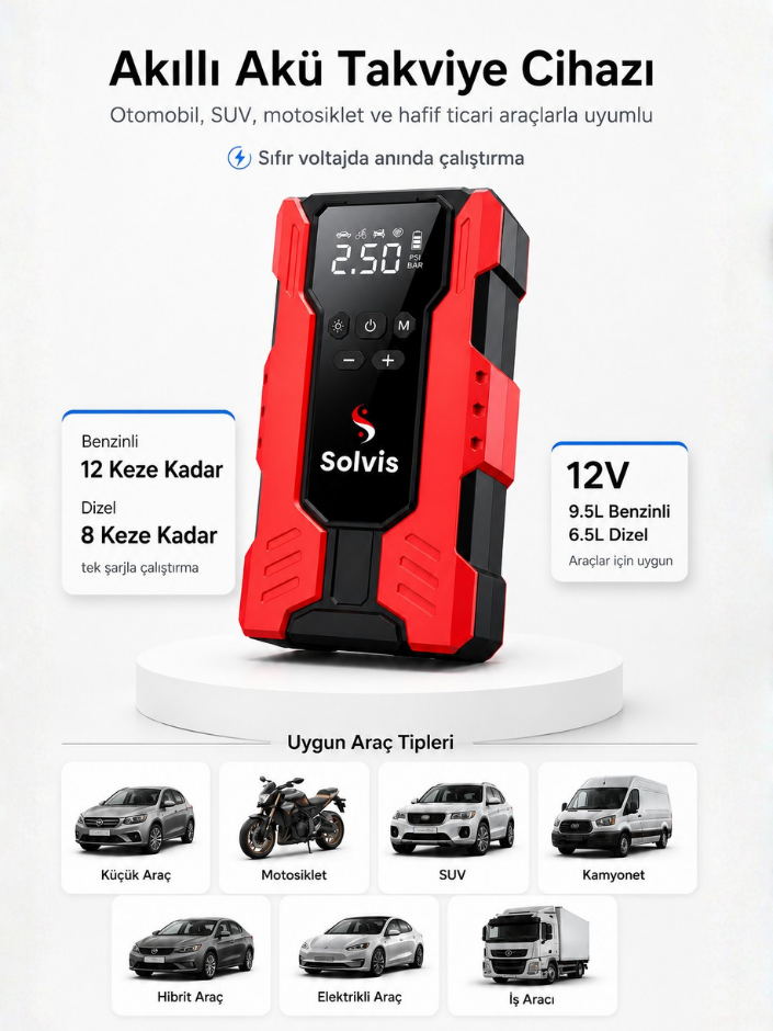 HBB-K Solvis 4-in-1 battery booster and charger device with display and control buttons for vehicle battery maintenance.
