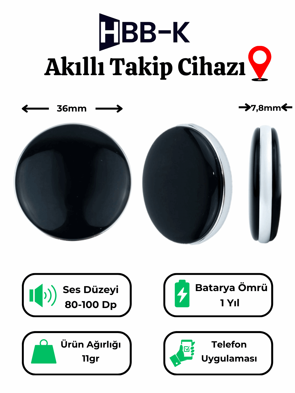HBB-K Tag İOS & Android Uyumlu Airtag Gps Takip Cihazı