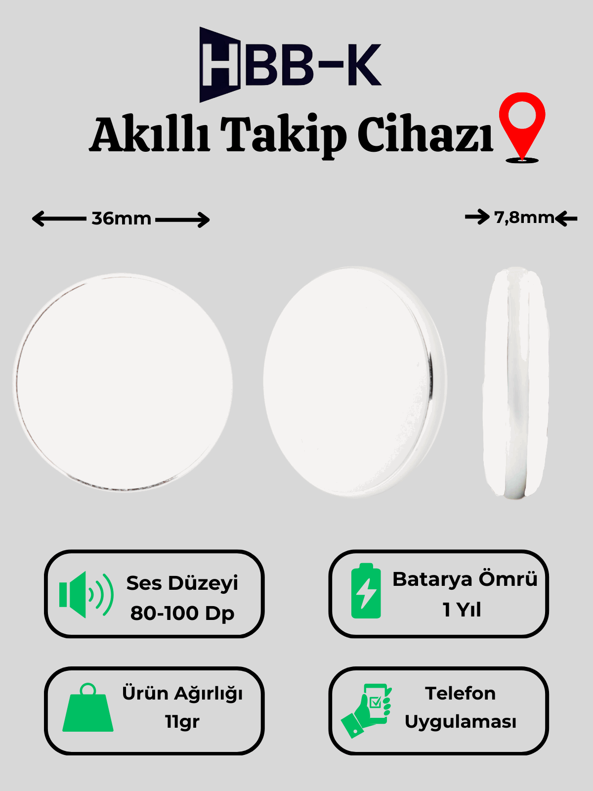 HBB-K Tag İOS & Android Uyumlu Airtag Gps Takip Cihazı