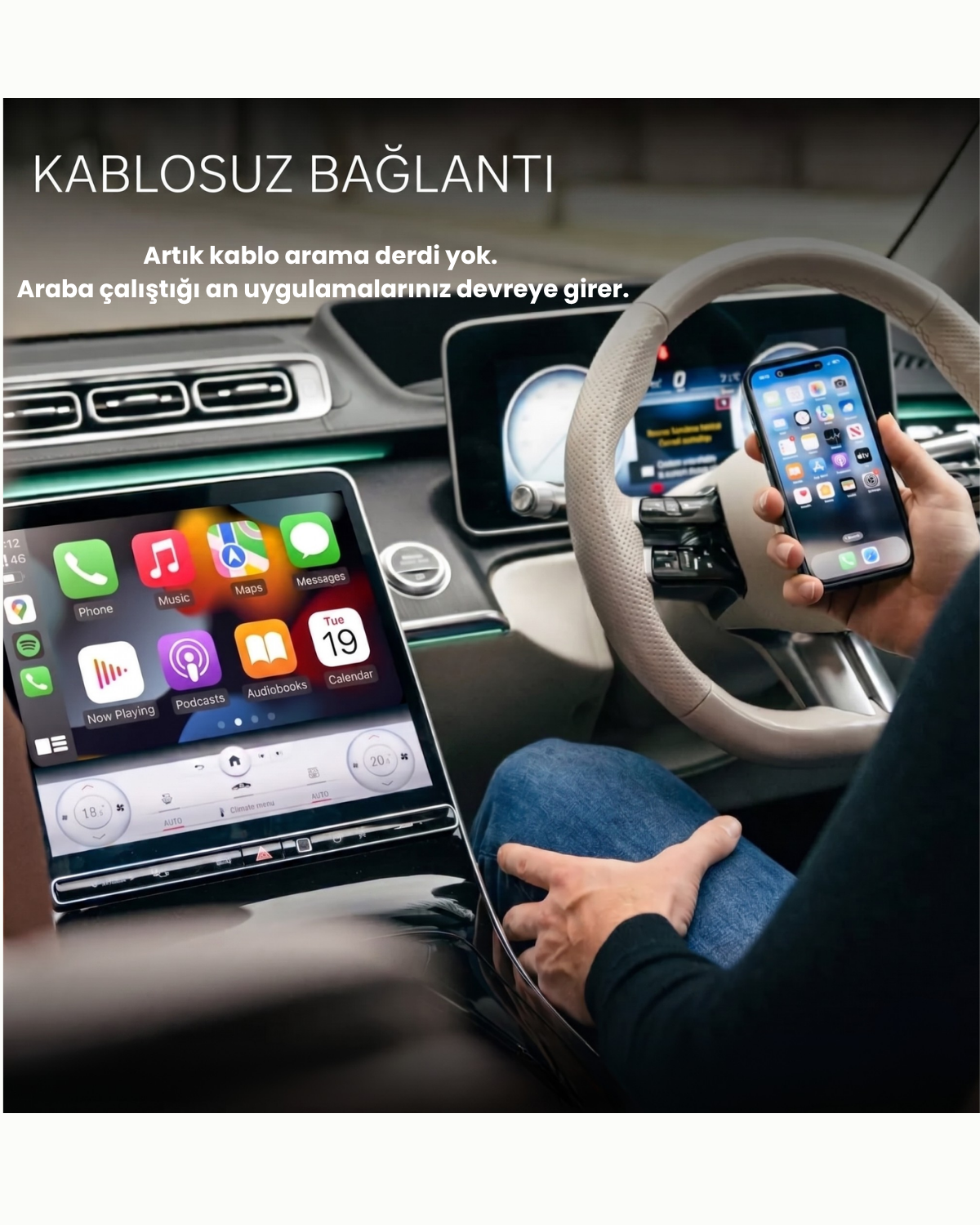 HBB-K 4-in-1 CarPlay adapter showing connection ports and compact design for seamless smartphone integration in vehicles.