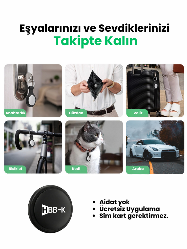 HBB-K Basic Tag Takip Cihazı (Sadece Apple Uyumlu)