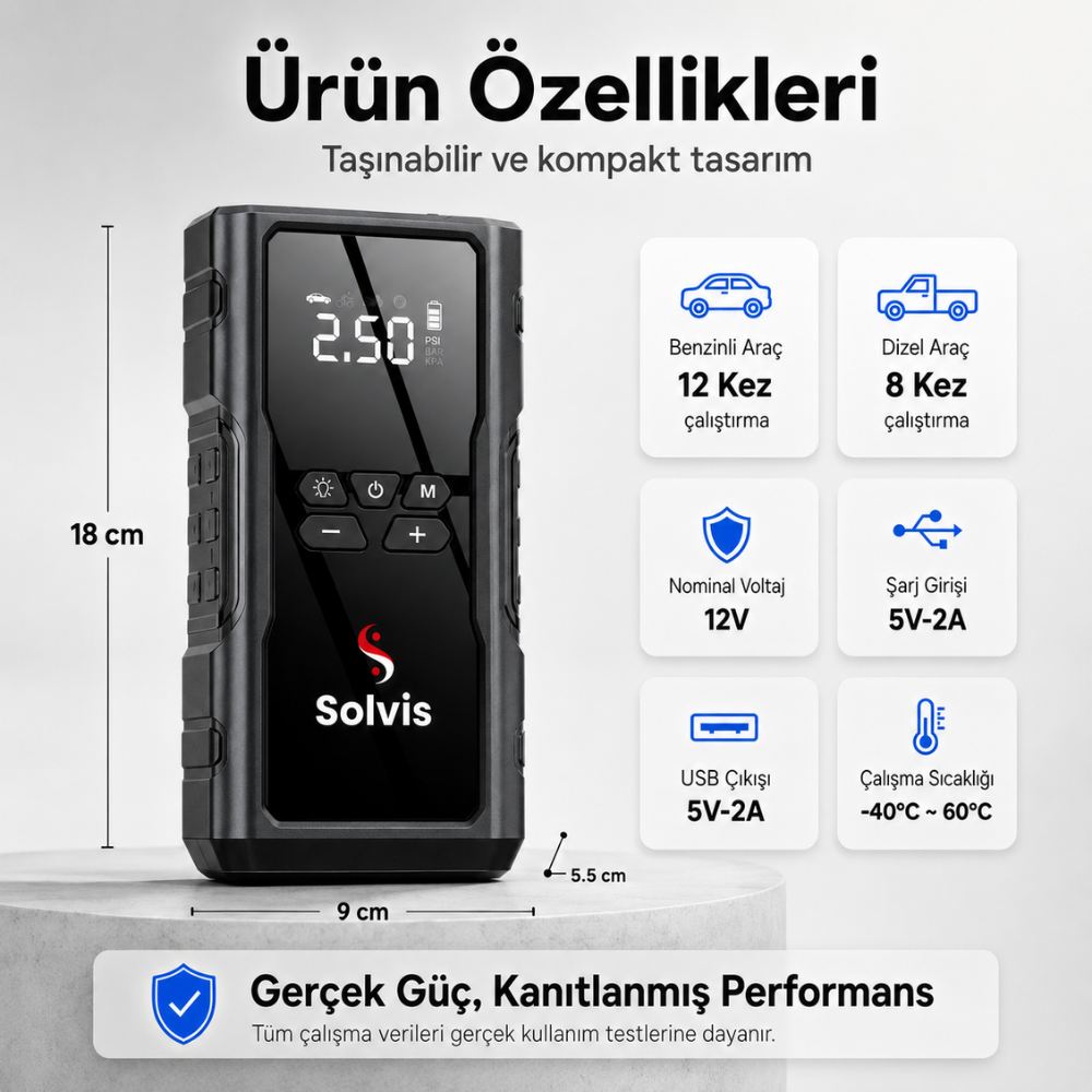 HBB-K Solvis 4-in-1 black battery booster device with cables, compact design, used for vehicle battery charging and jump-starting.