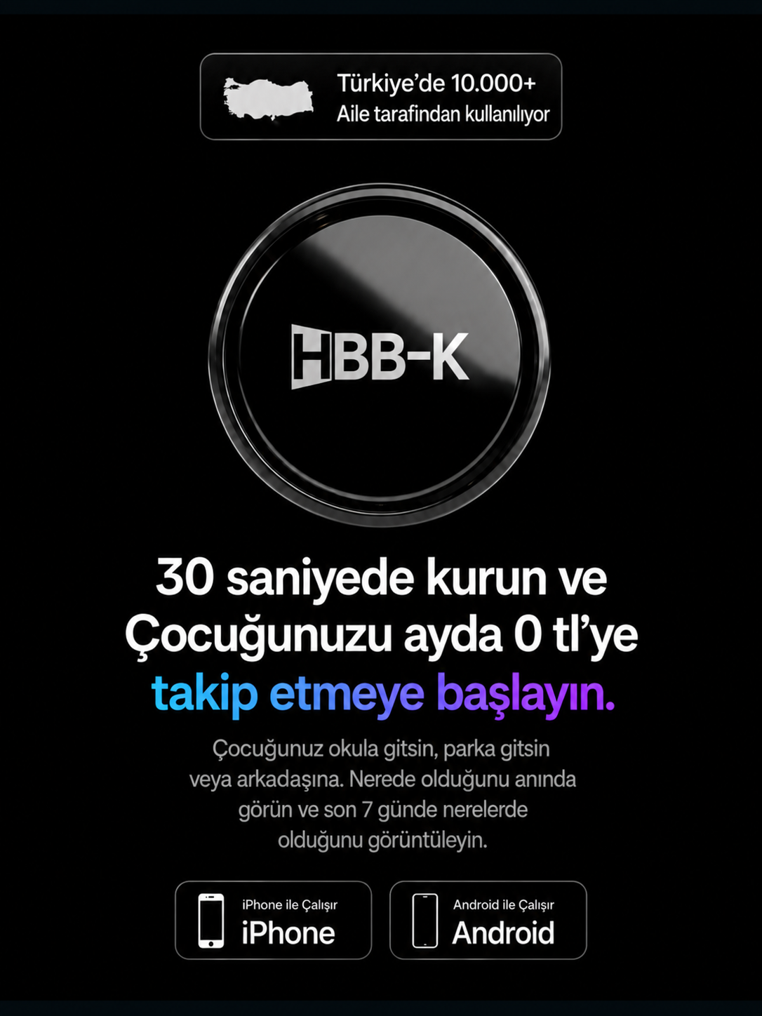 HBB-K HaPro Tag 2 çocuk takip cihazı, küçük çocuklar için güvenlik ve konum izleme cihazı, gösterilen ürün tasarımı.