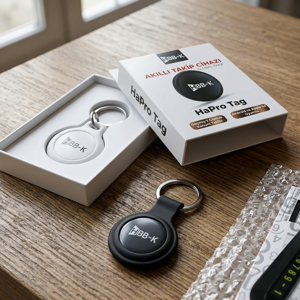 Mağazam HaProTag™ Takip Cihazı 2026 model, compact GPS tracker with sleek design and digital display for real-time location tracking.