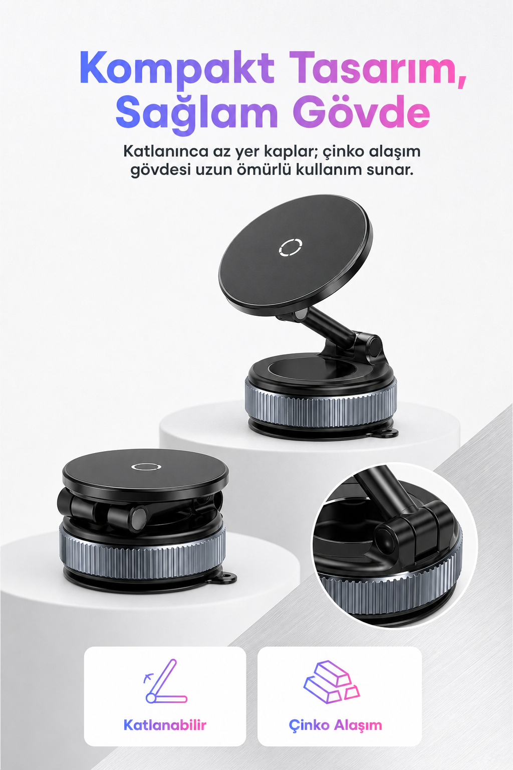 Katlanabilir Vakumlu Manyetik Araç Telefon Tutacağı