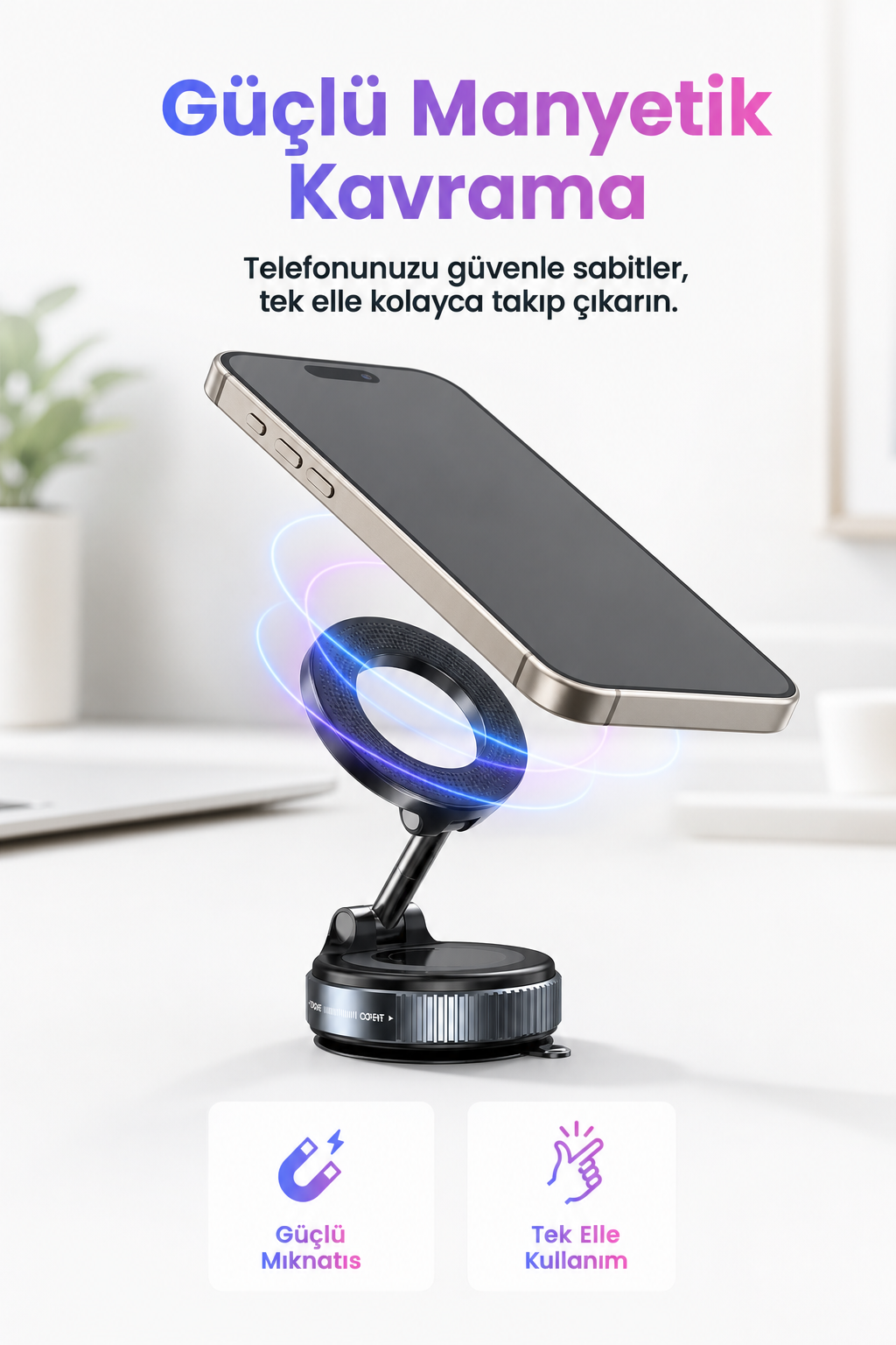 Katlanabilir Vakumlu Manyetik Araç Telefon Tutacağı