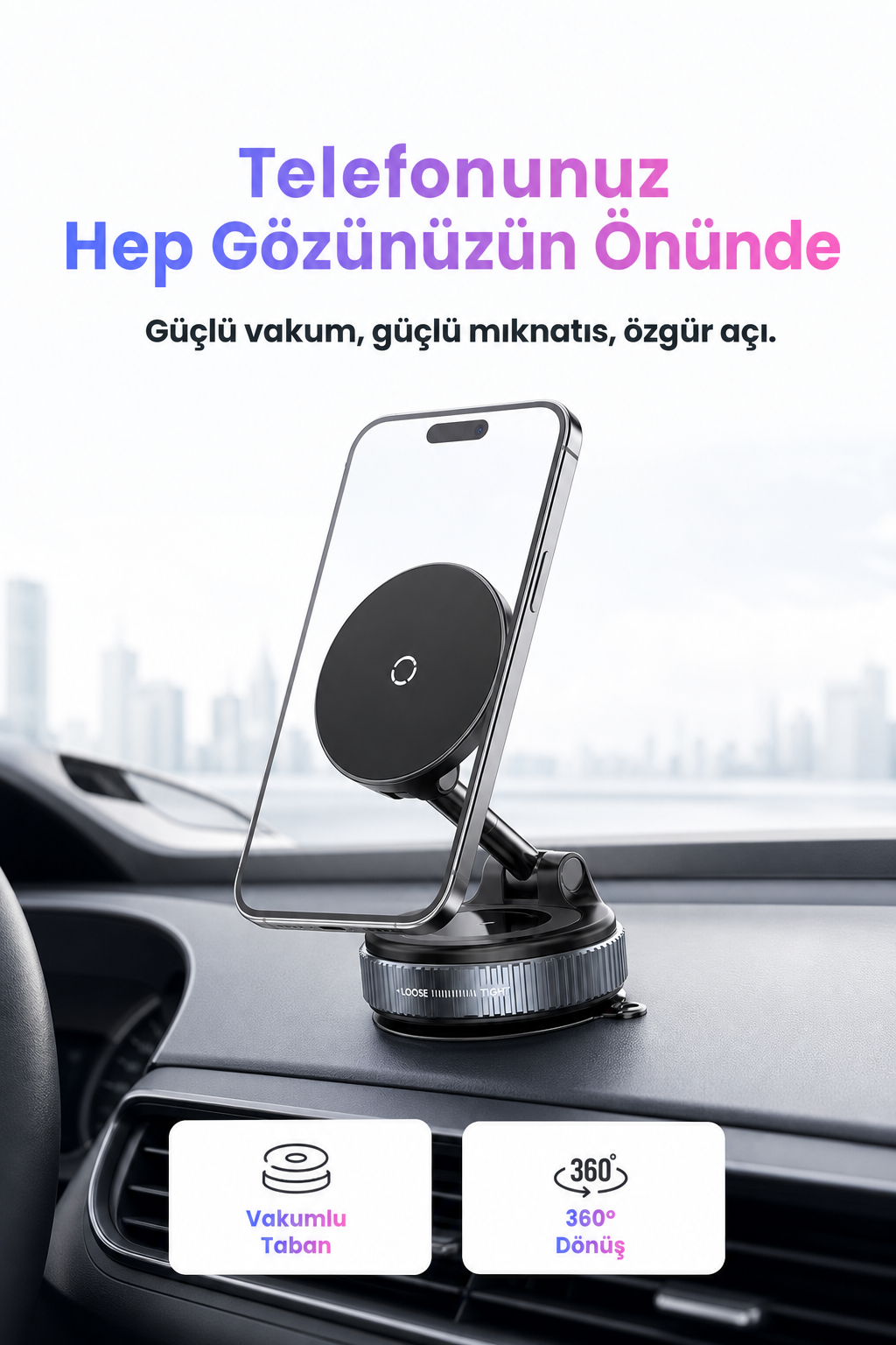 Katlanabilir Vakumlu Manyetik Araç Telefon Tutacağı