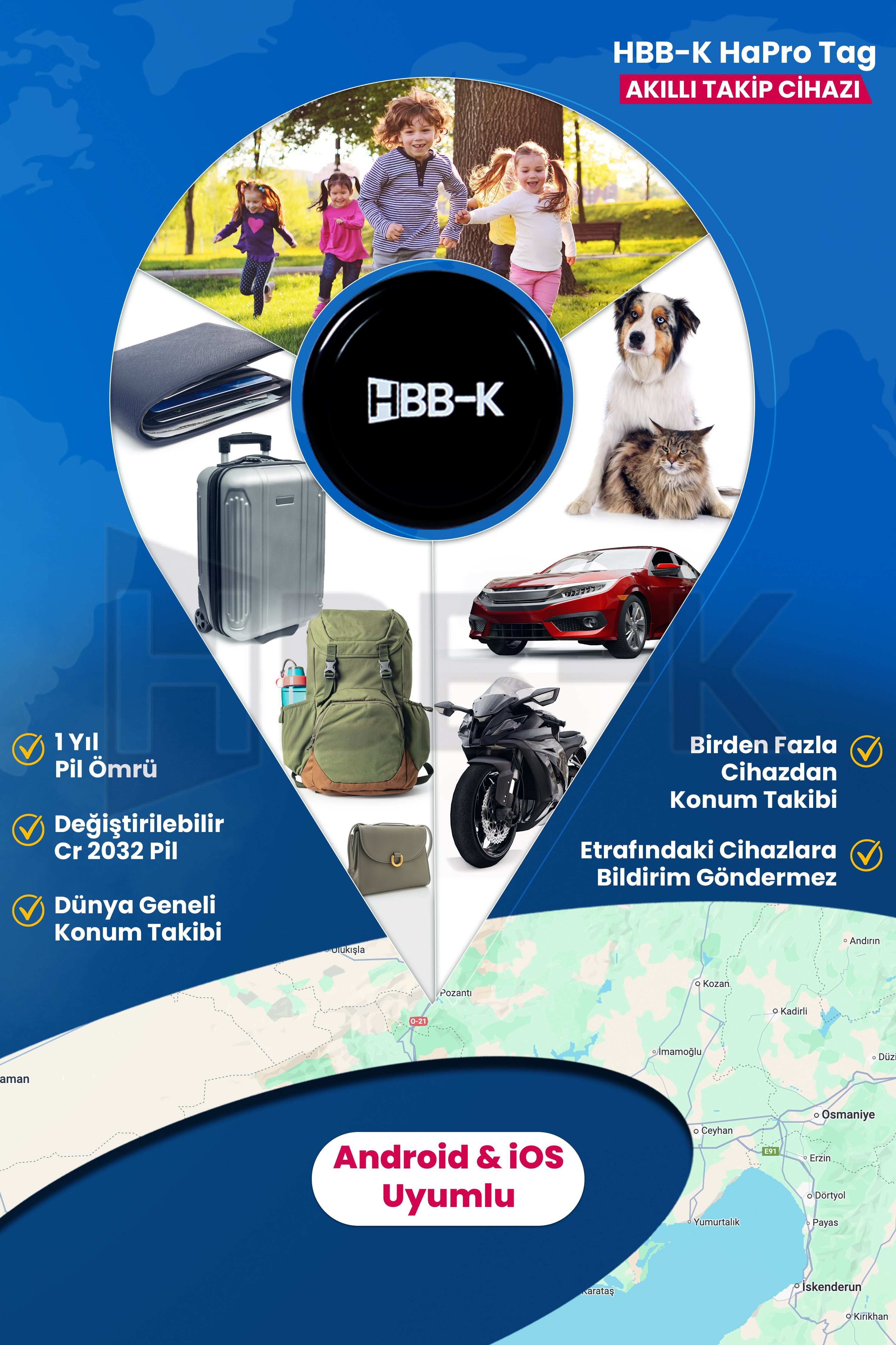 HBB-K HaPro Tag İOS & Android Uyumlu Airtag Akıllı Gps Takip Cihazı