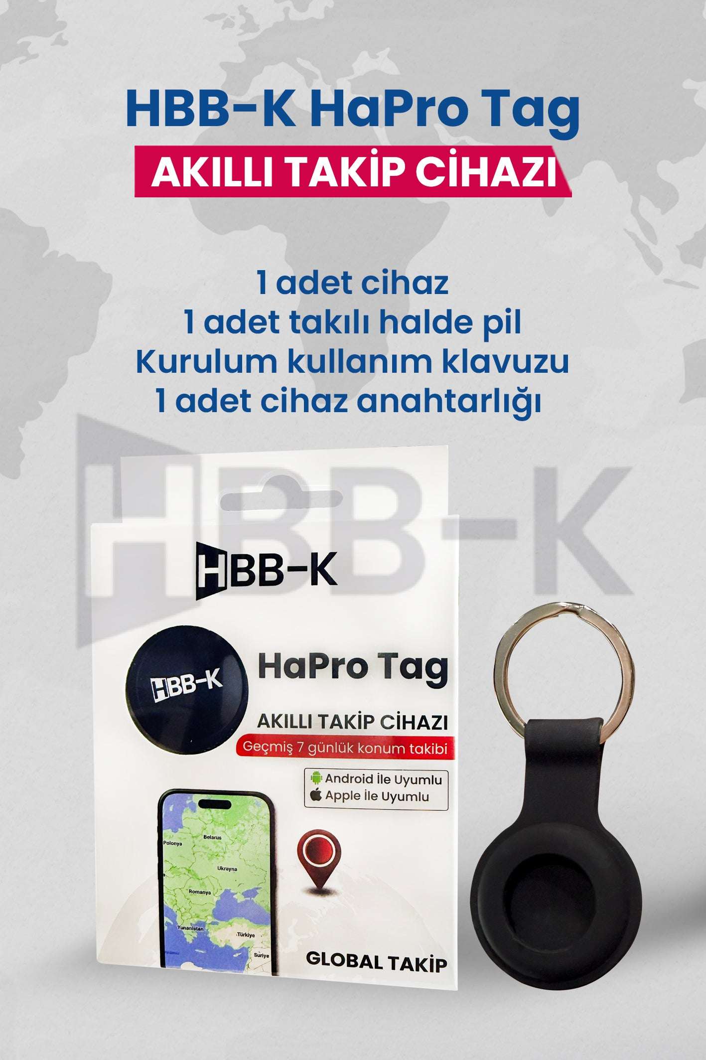 HBB-K HaPro Tag İOS & Android Uyumlu Airtag Akıllı Gps Takip Cihazı