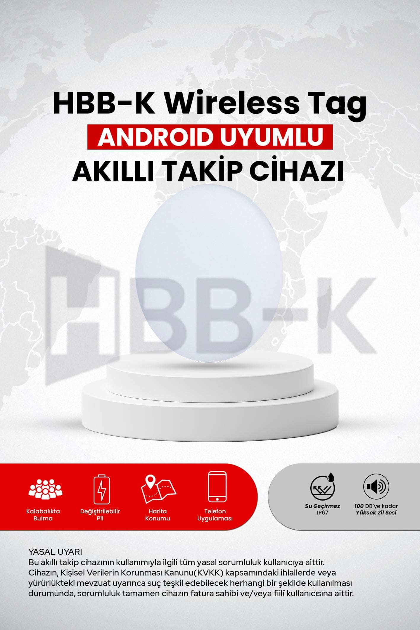 HBB-K Android Wireless Airtag Akıllı Takip Cihazı  (Sadece Android Uyumlu)