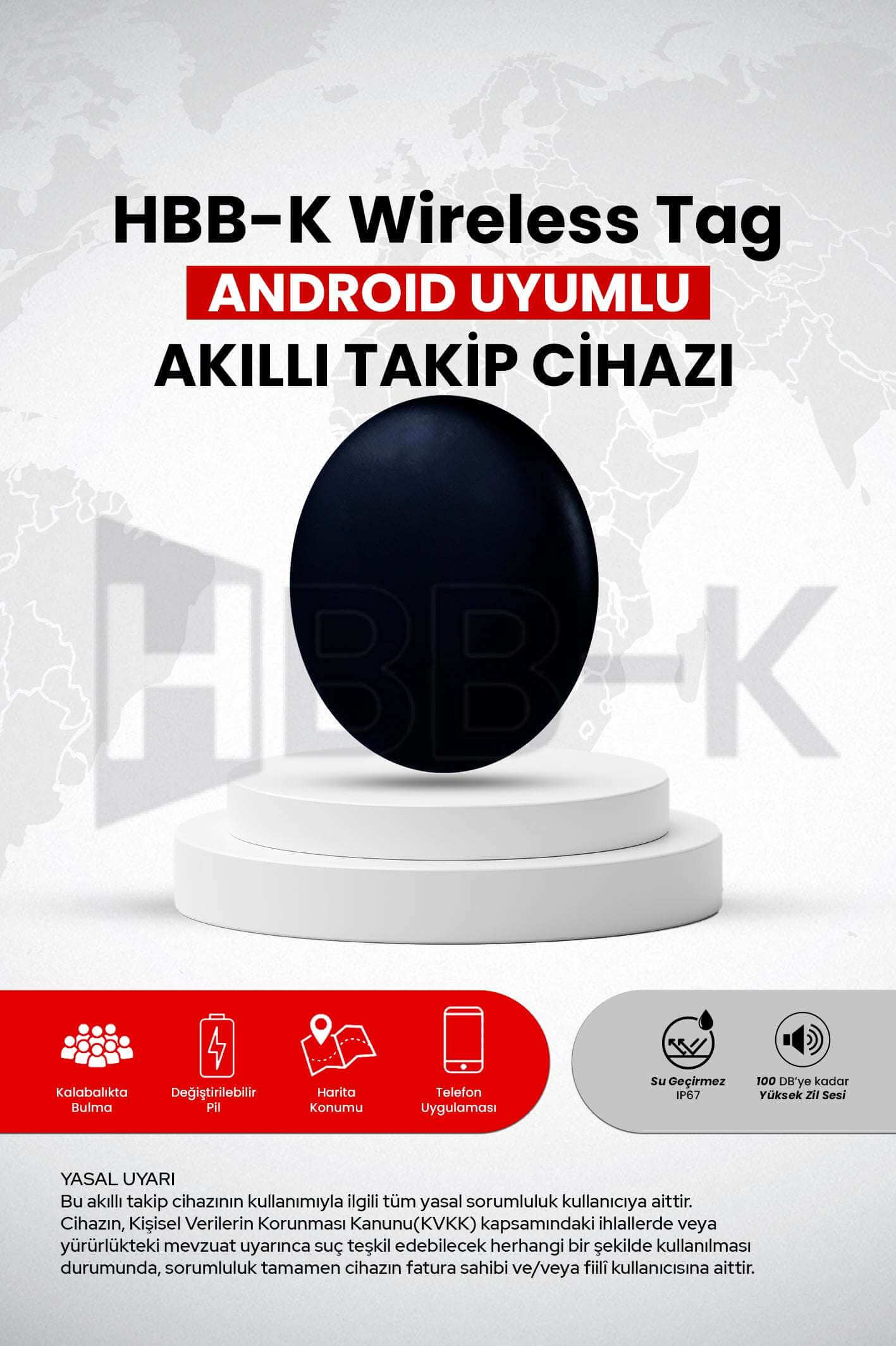 HBB-K Android Wireless Airtag Akıllı Takip Cihazı  (Sadece Android Uyumlu)