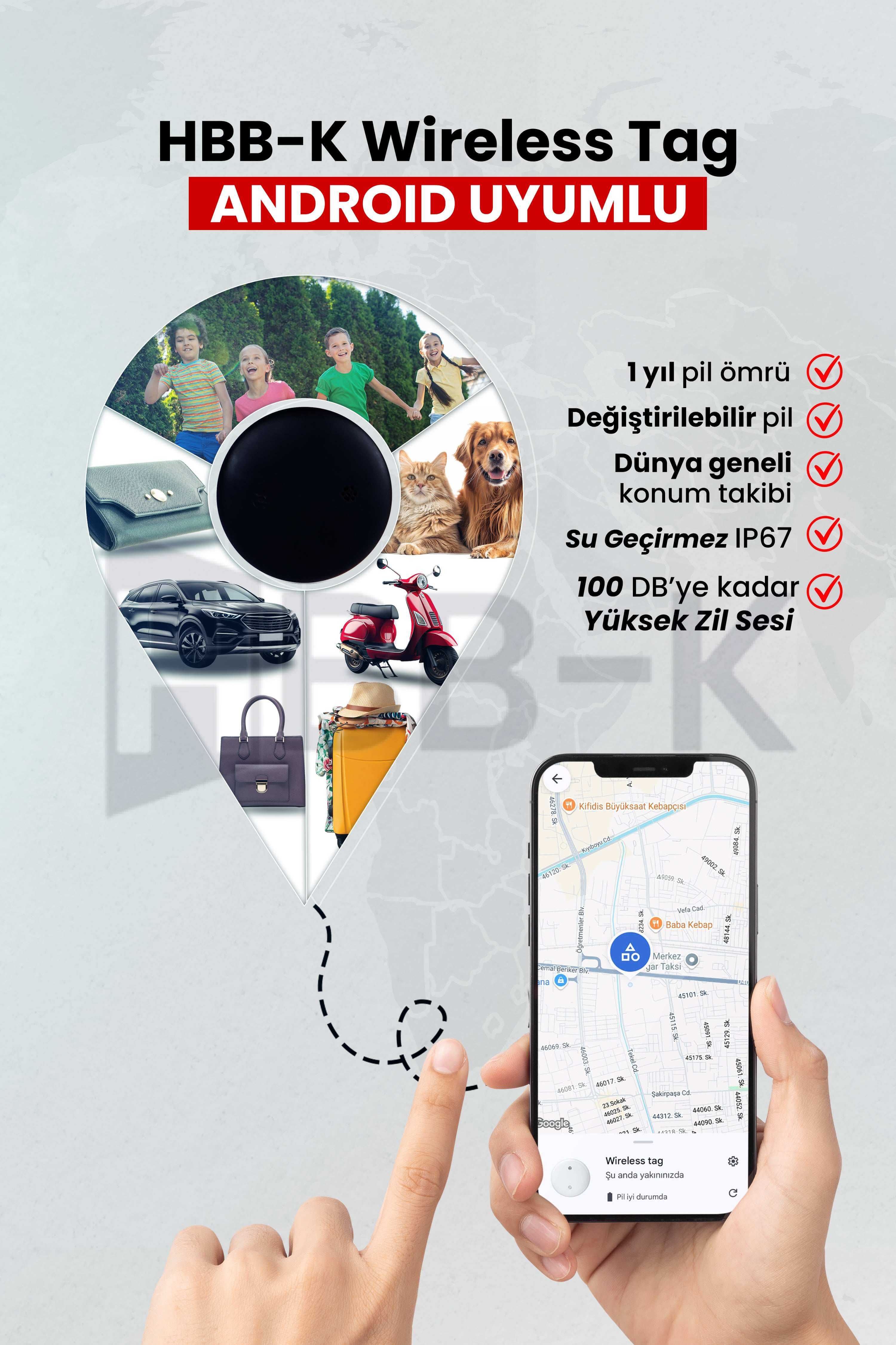 HBB-K Android Wireless Airtag Akıllı Takip Cihazı  (Sadece Android Uyumlu)