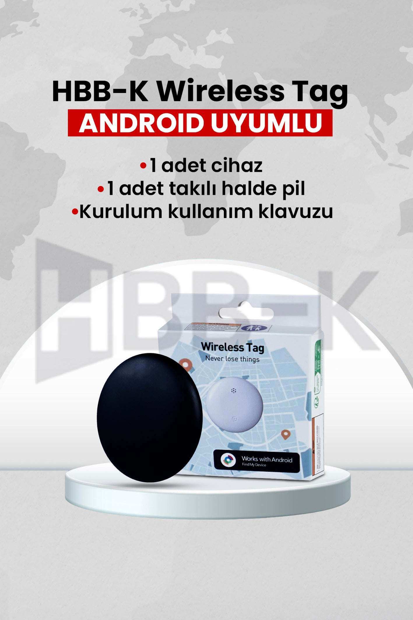 HBB-K Android Wireless Airtag Akıllı Takip Cihazı  (Sadece Android Uyumlu)